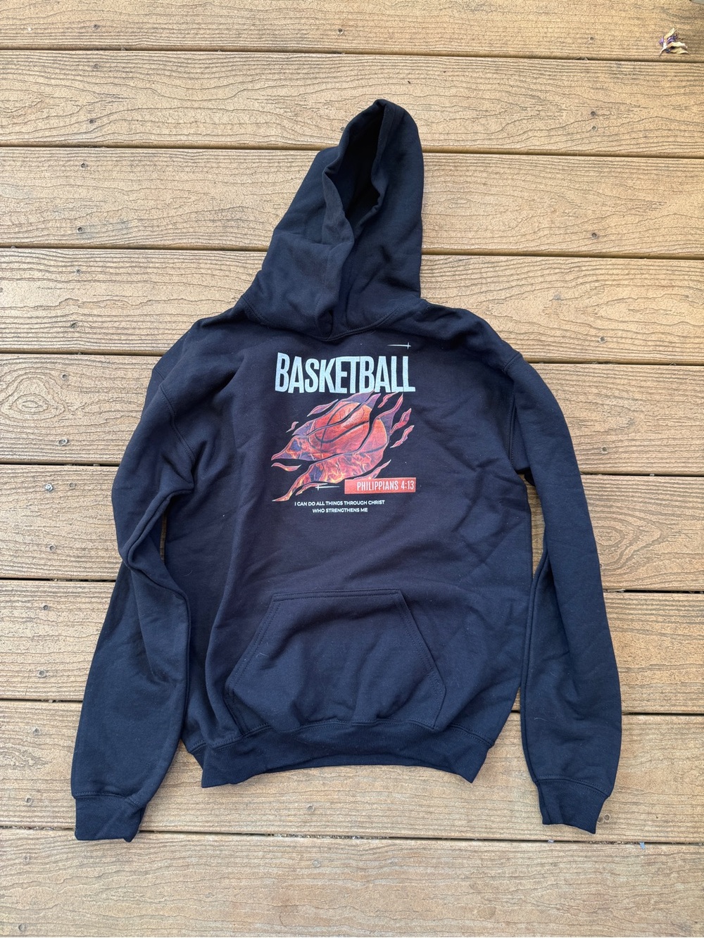 Kid Black Basketball Philippians 4:13 Hoodie NEW